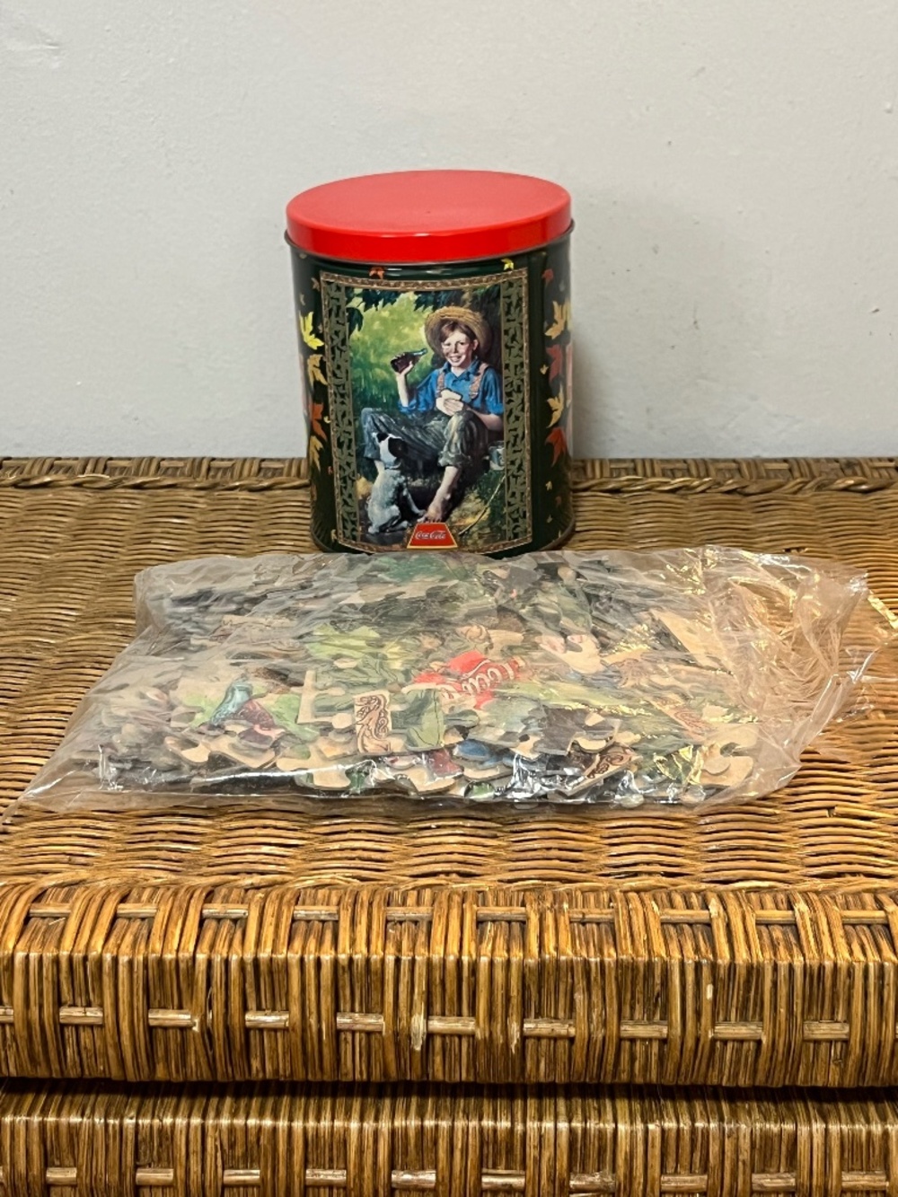 1998 Coca-Cola Norman Rockwell Jigsaw Puzzle & Tin.  Unsealed tin.